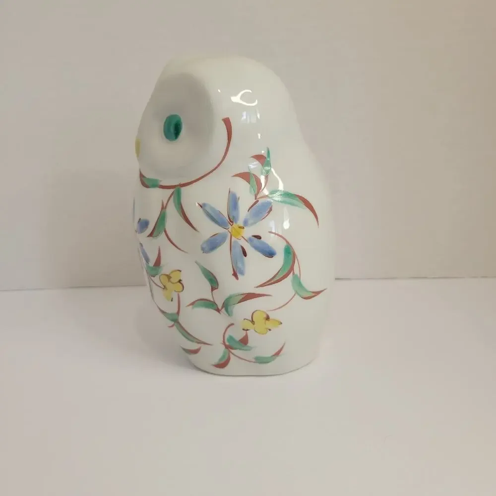 Vintage Japanese Arita Porcelain Owl Figurine – Hand Painted – Leaf Kiln Mark 7